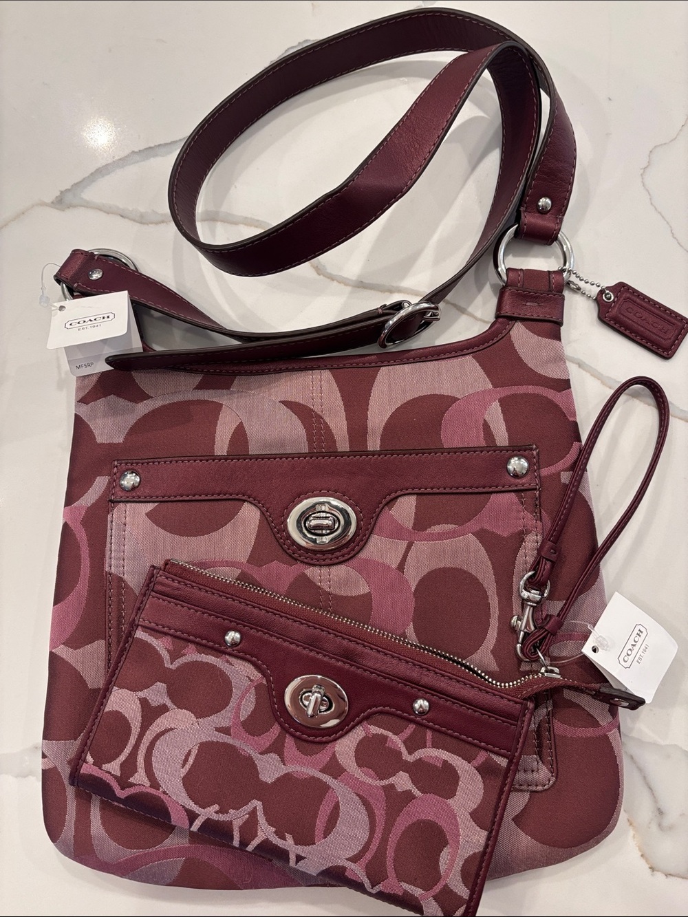 Coach NWT Penelope Burgundy Signature Crossbody with Turn-Lock #17479 and Wallet